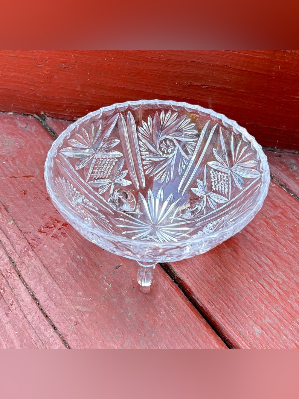 Vintage Pinwheel Crystal Glass Three Footed Candy Dish